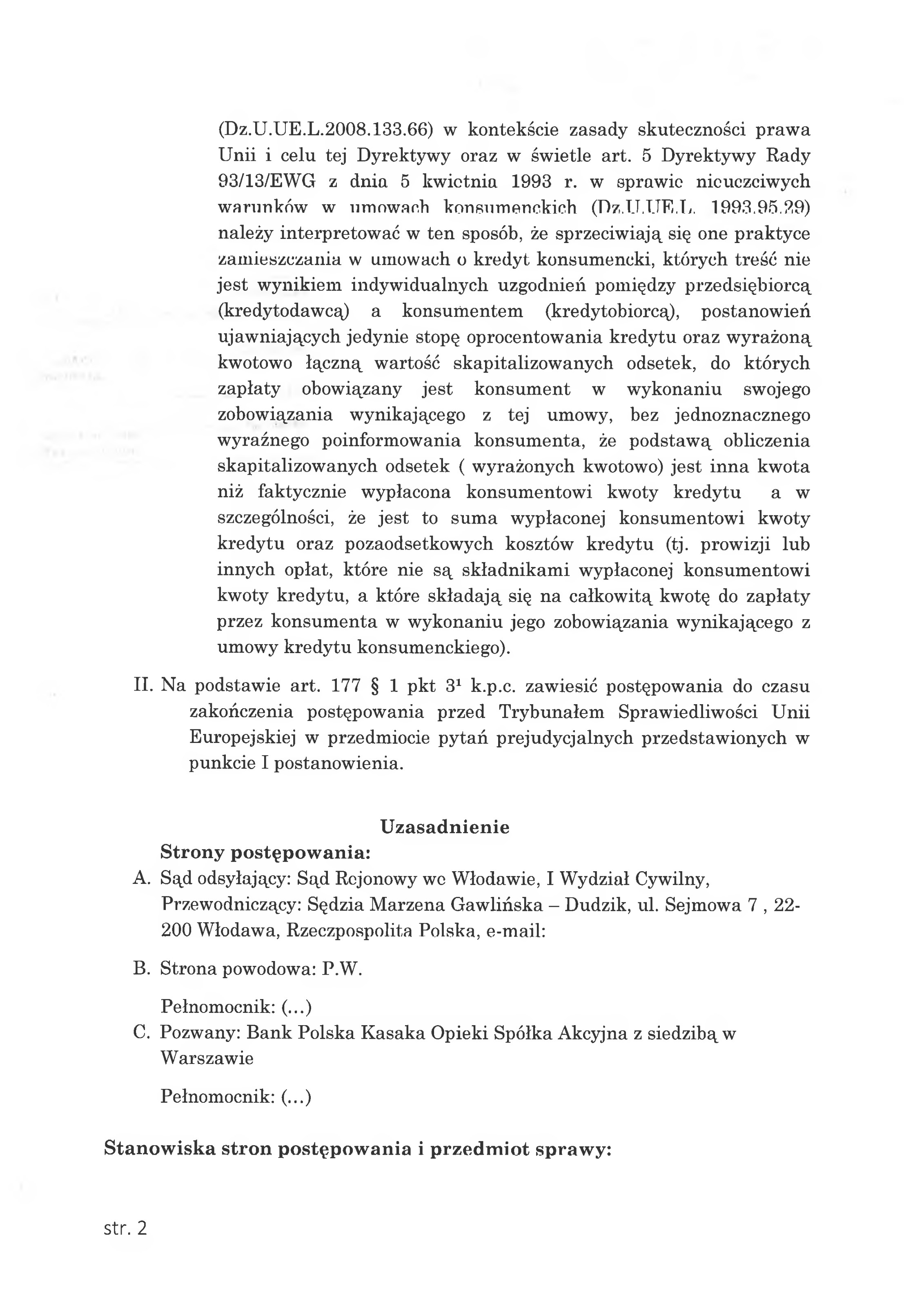 Druga strona postanowienia z pełną treścią drugiego pytania prejudycjalnego skierowanego do TSUE w sprawie C-744/24