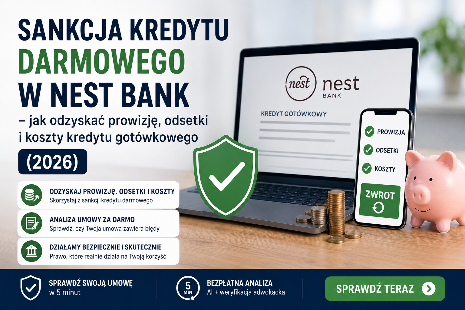 Sankcja kredytu darmowego w Nest Bank – jak odzyskać prowizję, odsetki i koszty kredytu gotówkowego (2026)